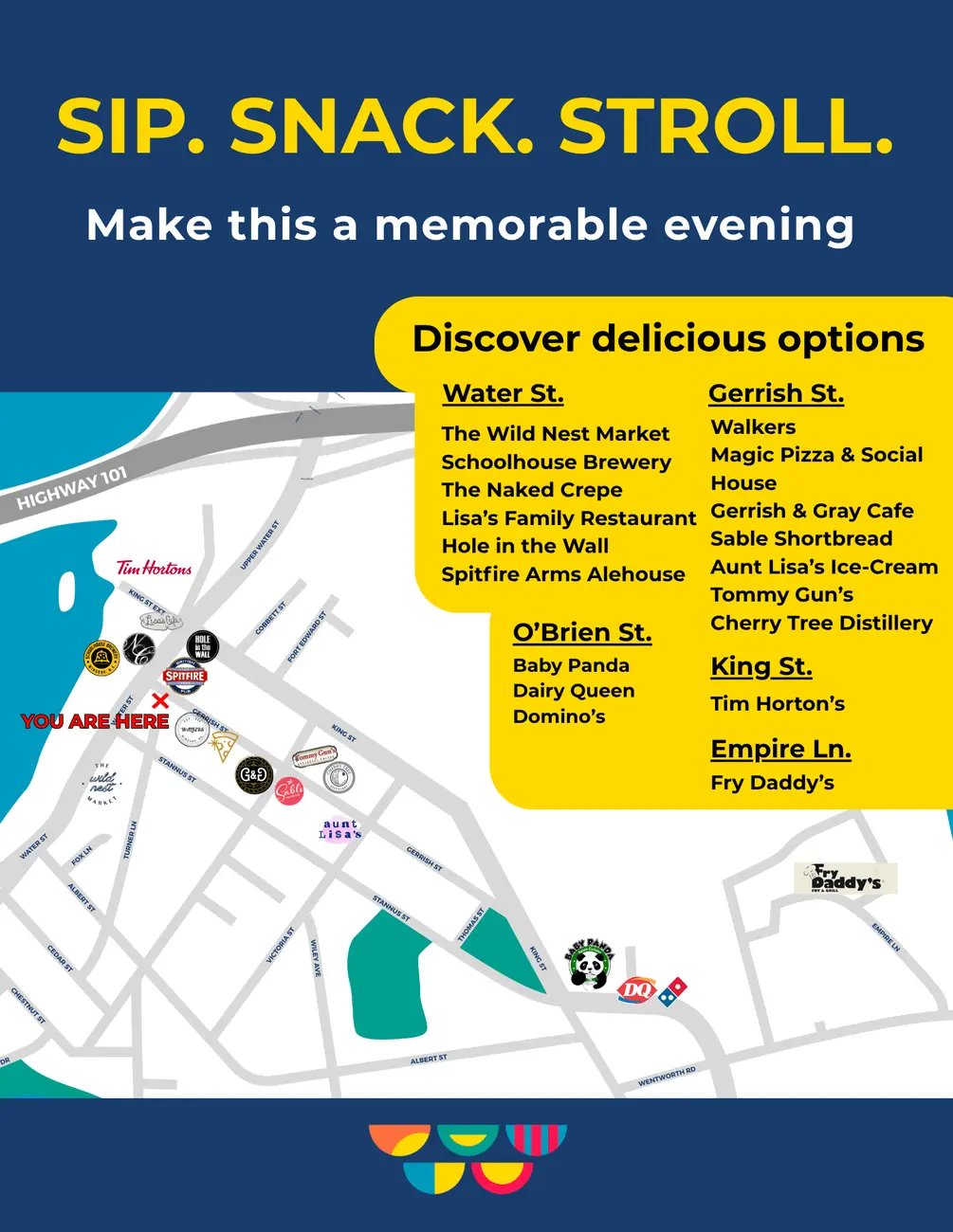 Sip Snack Stroll map of local food and drink businesses
