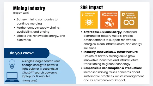 Sustainability slide connecting the mining industry with Sustainable Development Goals