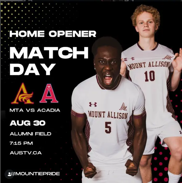 Mount Allison men's soccer home opener match-day graphic